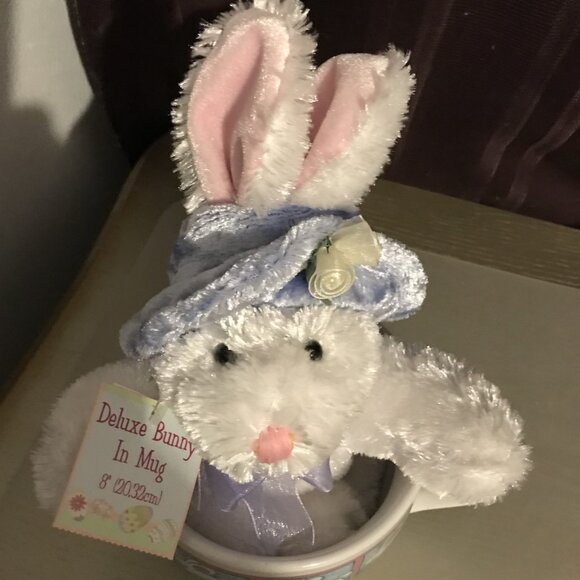 Dan Dee Collector's Choice white and pink stuffed bunny in 16 oz ceramic mug. - Picture 3 of 15